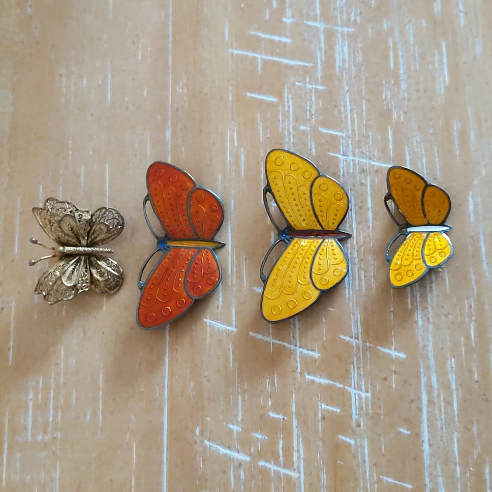 Vintage Lot Four Butterfly Pins